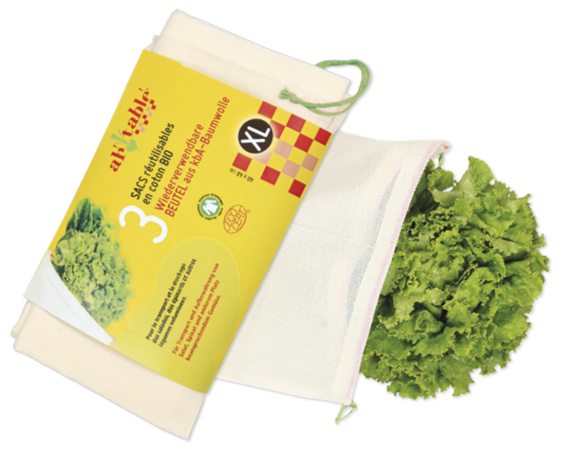 en coton bio 3 Sacs réutilisables XL pour légumes volumineux Ecodis